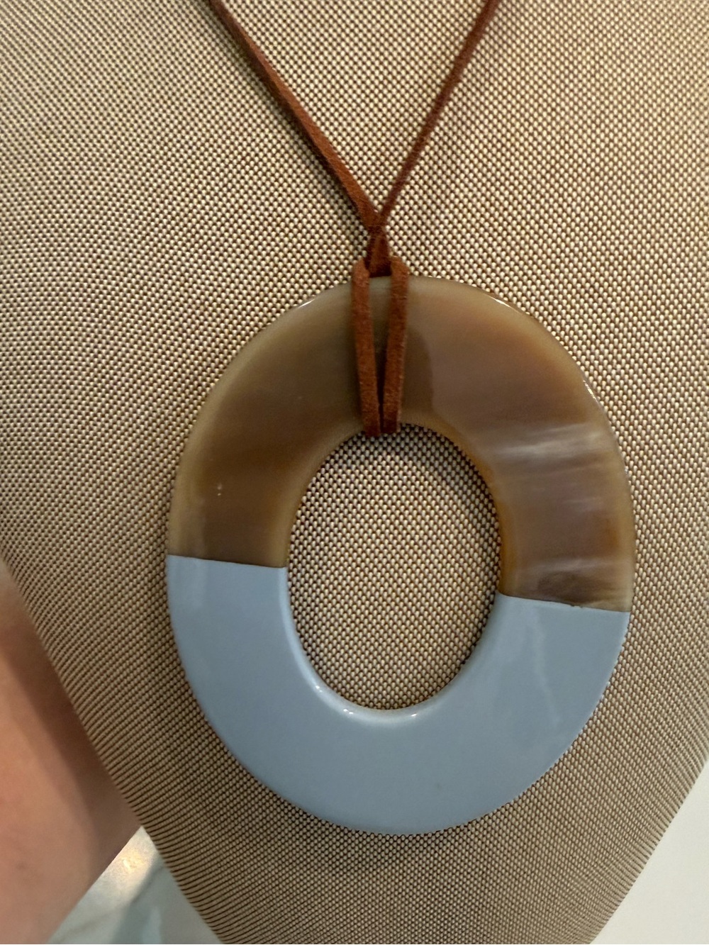 Large Horn Pendant Colour Dipped Lacquer. 
Blue/brown combination